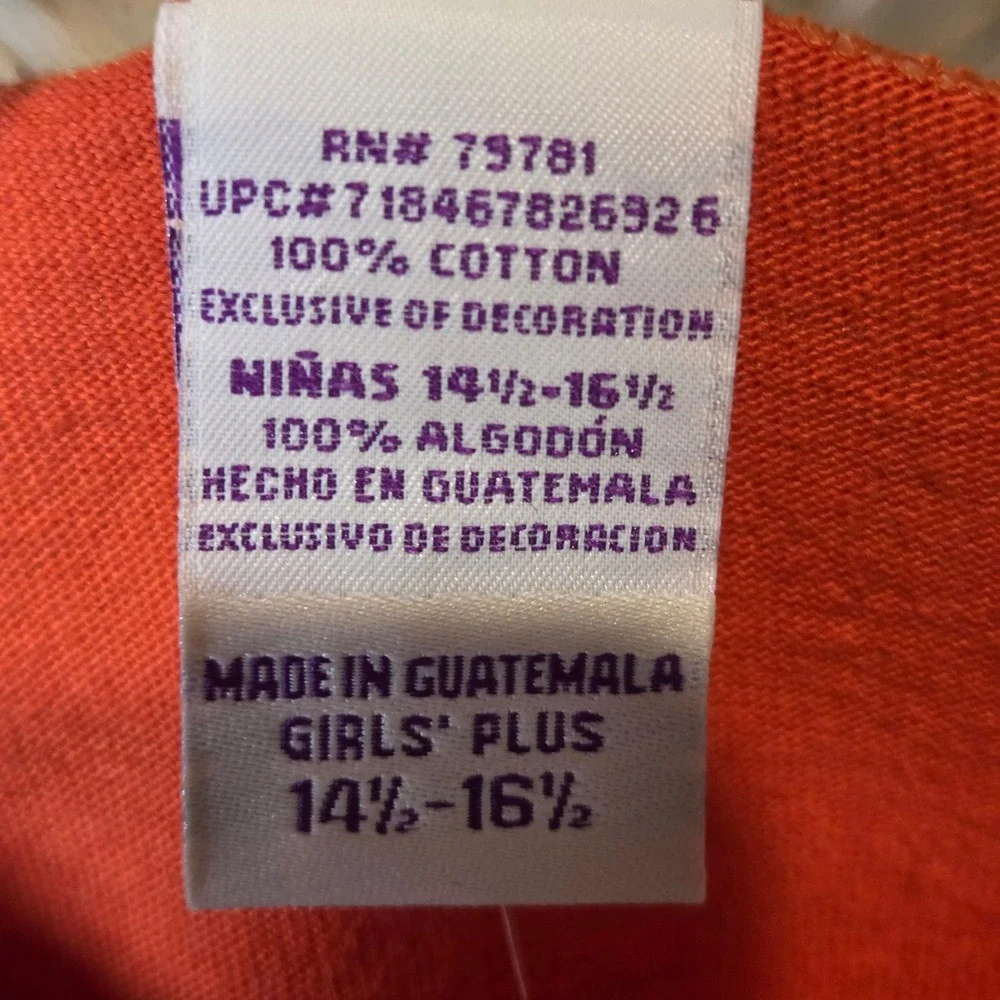 Faded Glory Girls XL Jr XS 3/4 Sleeve Wide Neck Top Orange Butterfly Spraypaint